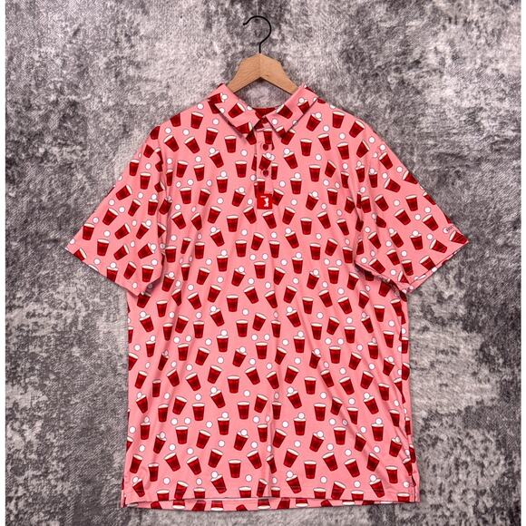 Bogey Bros Polo Shirt Large Mens Pink Beer Pong Performance Golf - Picture 1 of 9
